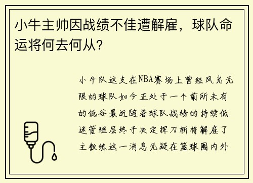 小牛主帅因战绩不佳遭解雇，球队命运将何去何从？